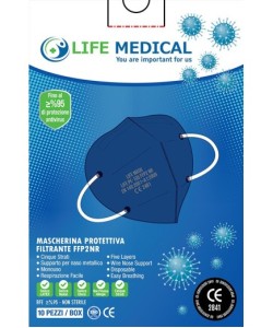 (Conf. 10Pz) - Mascherina Ffp2 Lifemedical Dpi Con Elastici Alle Orecchie  Blu Scuro